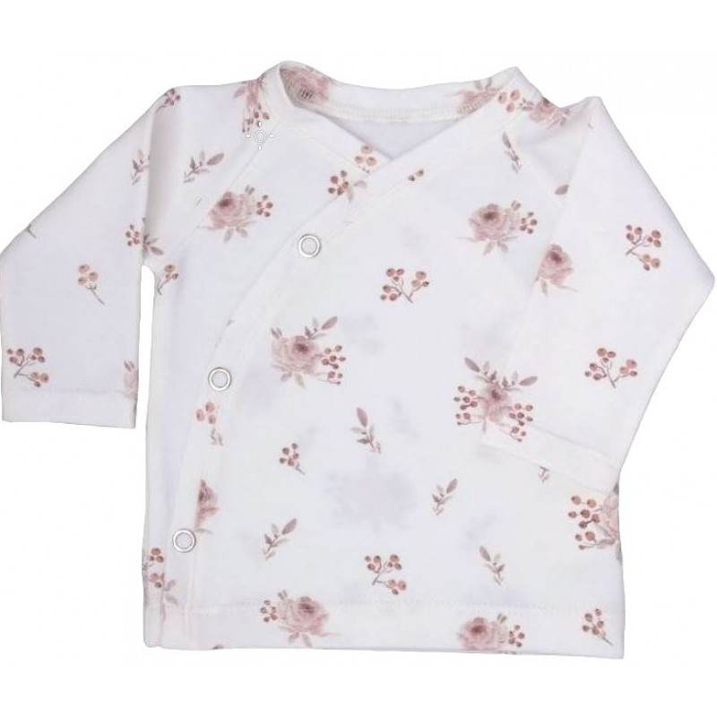 baby overslagshirtje ecru met roze roosjes