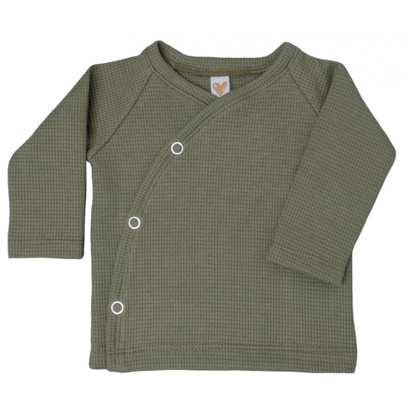 baby overslagshirtje wafel olijf groen