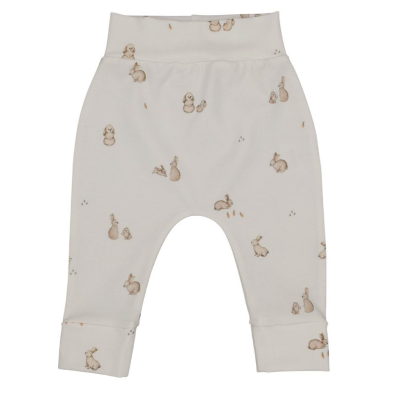 Newborn broekje off-white met konijntjes.