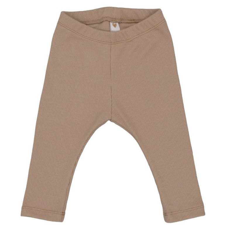 Baby legging donker beige in een fijne ribstof.